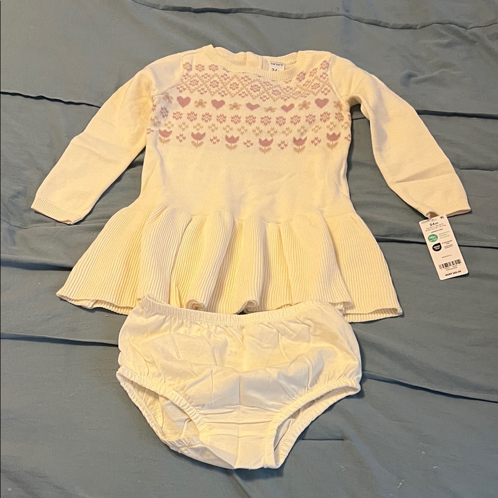 Carter’s Cream Knit Dress and Bloomers Set